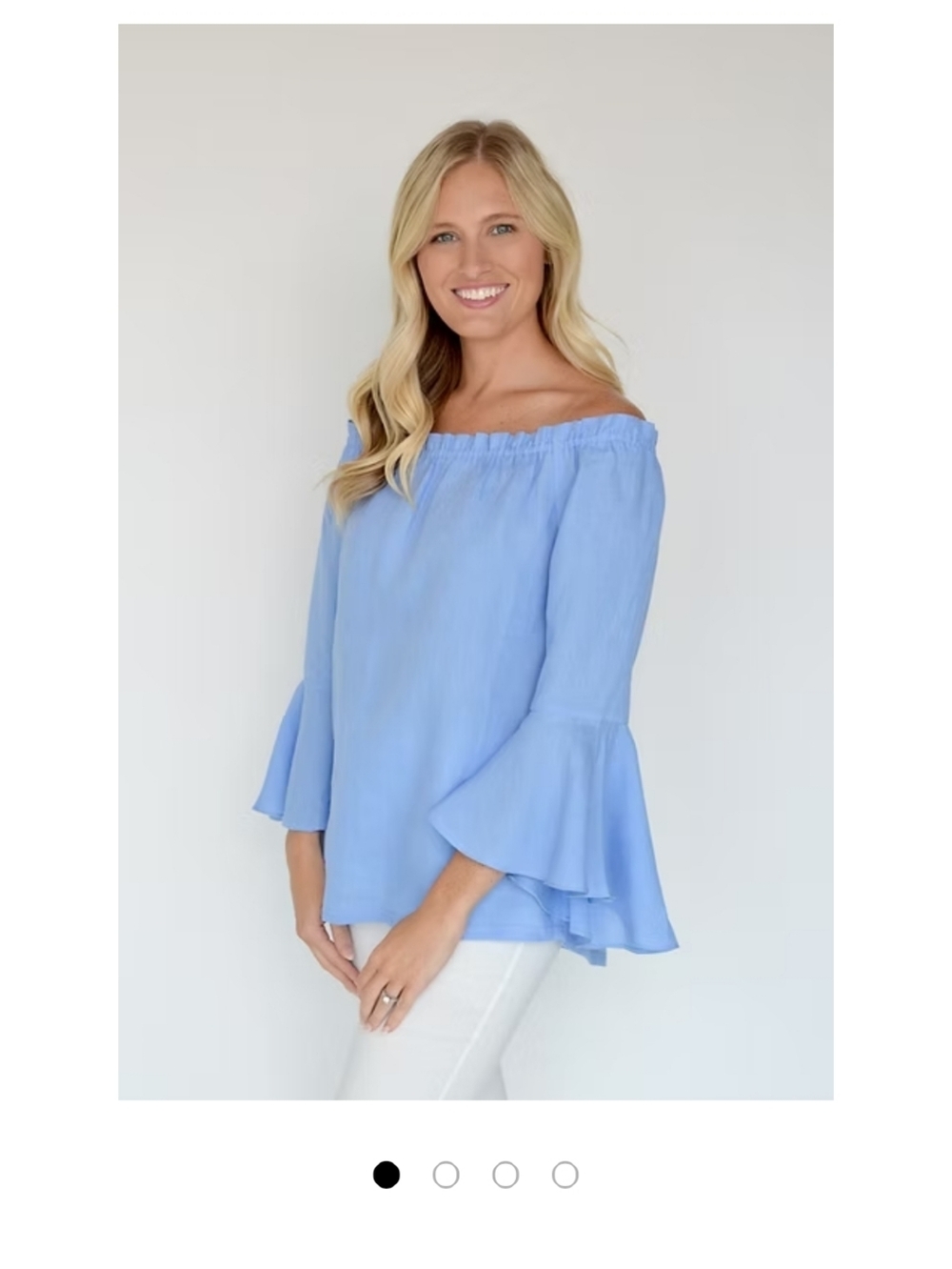 Ilinen Blue Off-the-Shoulder Bell Sleeve Blouse